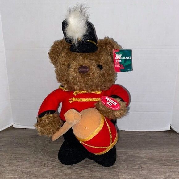 Vintage Gibson Greetings 1996 Musical Stuffed Plush Christmas Drummer Boy Bear - Picture 1 of 6